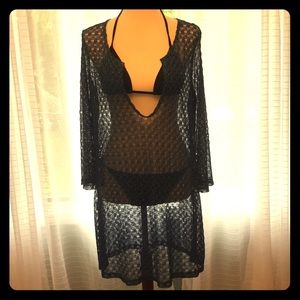 Royal blue and gold mesh beach cover up